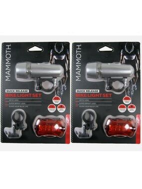 Set of 2 - Mammoth Quick Release Bike Light Set - Silver Front & Red Rear